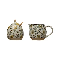 Hello Honey® Hand Painted Floral Stoneware Sugar & Creamer Pot Set