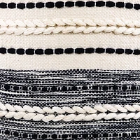 18" Cream & Black Woven Stripes Outdoor Pouf Ottoman