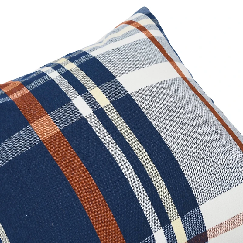 20'' Square Plaid Cotton Pillow Cover