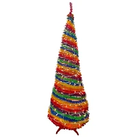 6ft. Pre-Lit Rainbow Tinsel Pop-Up Artificial Christmas Tree, Clear Lights