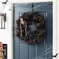 Glitzhome® 24"D Halloween Black Rose, Skeleton and Berry Wreath with Hanger