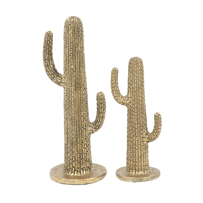 Gold Polystone Cactus Sculpture Set