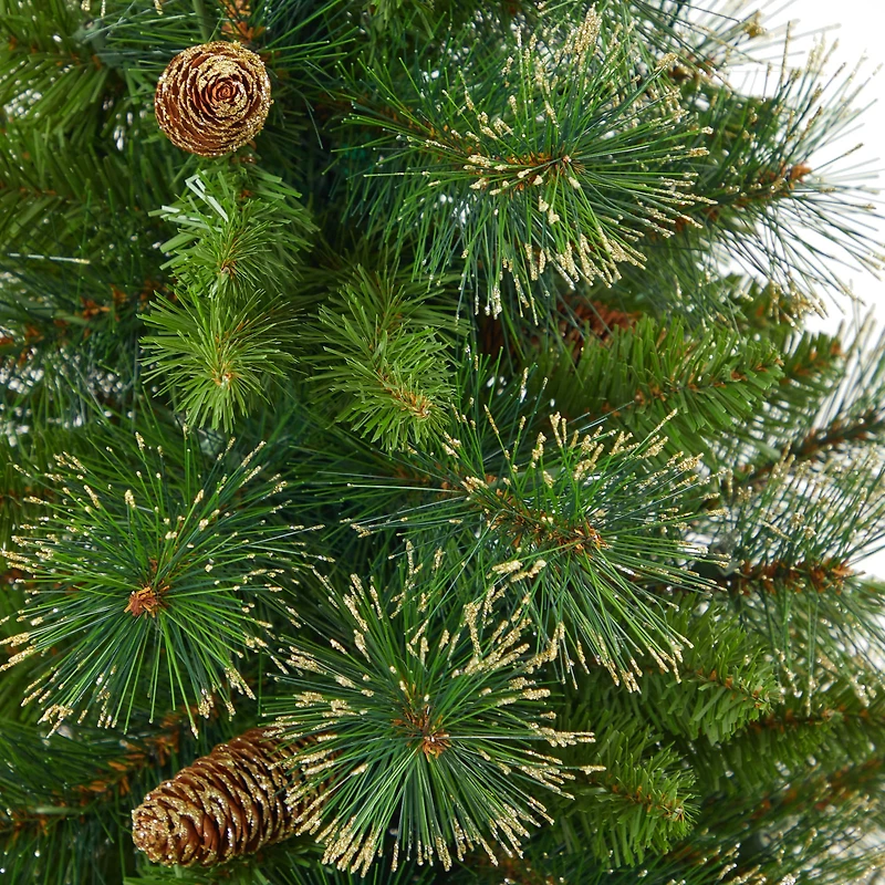 4ft. Pre-Lit Golden Tip Washington Pine with Pinecones Artificial Christmas Tree In White Planter, Clear Lights