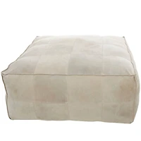 35" Leather Low Profile Square Pouf with Patchwork Design