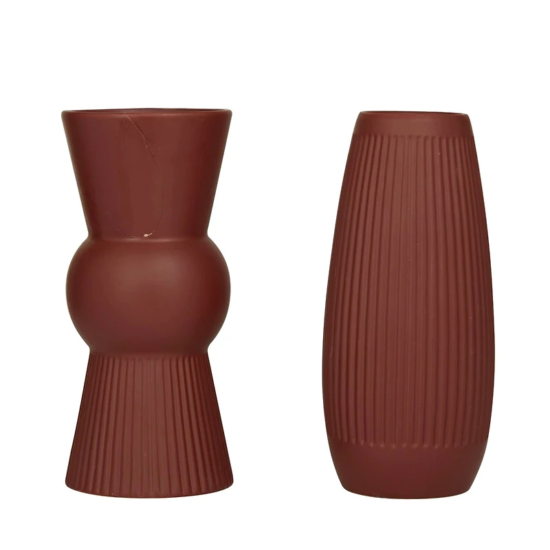 The Novogratz Set of 2" Maroon Stoneware Contemporary Vase 12" x 7" x 5"
