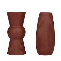 The Novogratz Set of 2" Maroon Stoneware Contemporary Vase 12" x 7" x 5"