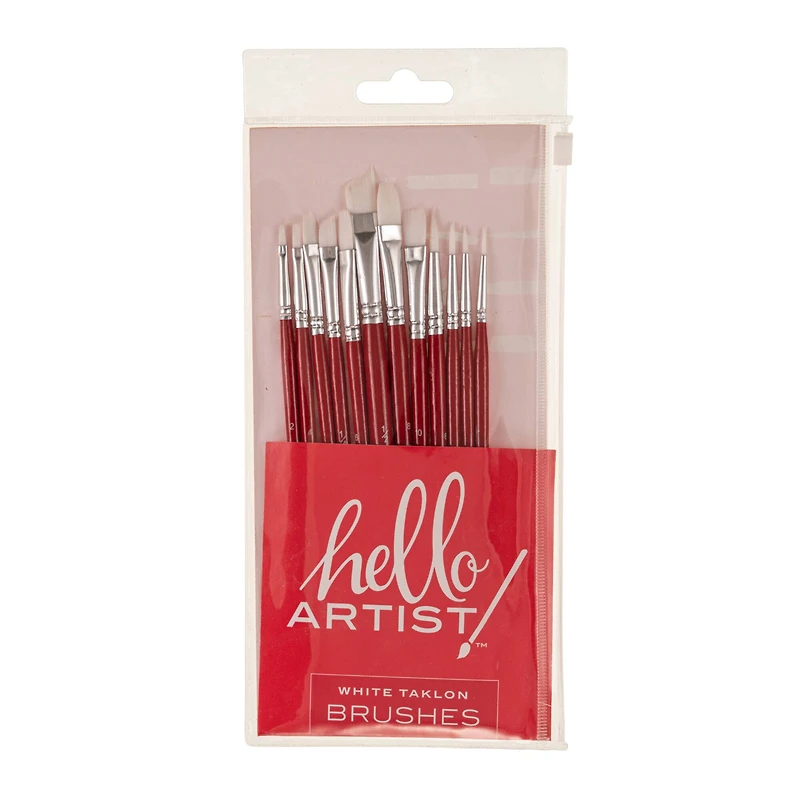 Hello, Artist! Short Handle White Taklon 12 Piece Brush Set