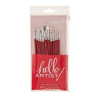 Hello, Artist! Short Handle White Taklon 12 Piece Brush Set
