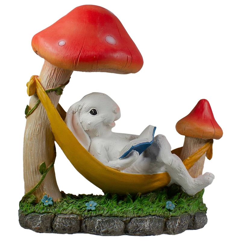12" White Bunny in Hammock Outside Garden Statue