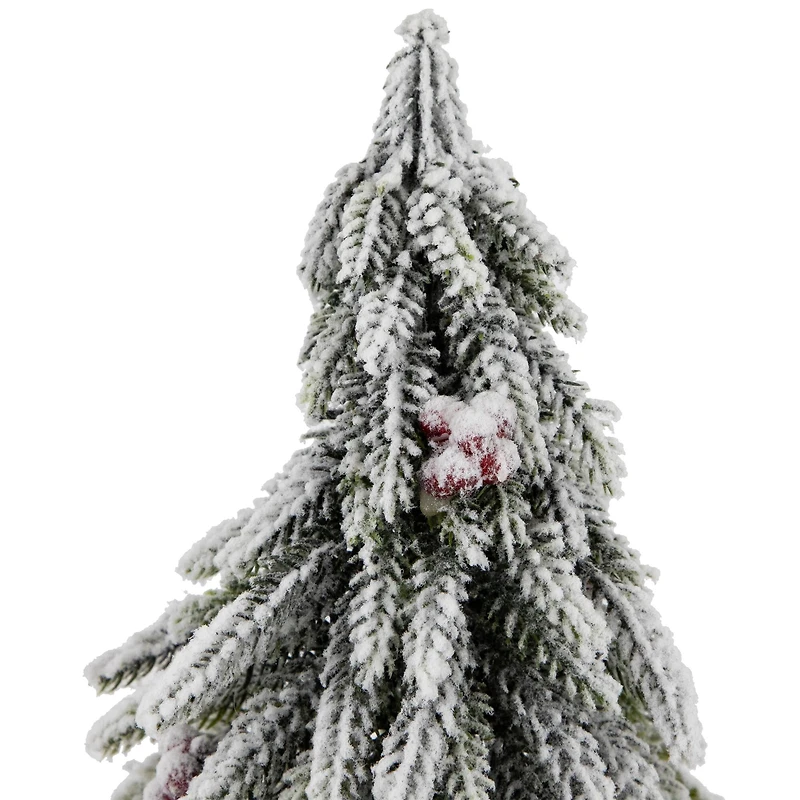 14" Unlit Mini Flocked Downswept Pine with Berries Artificial Christmas Tree