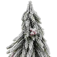 14" Unlit Mini Flocked Downswept Pine with Berries Artificial Christmas Tree