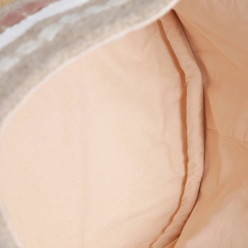 Hello Honey® 16" White, Brown & Pink Striped Round Woven Fabric Basket