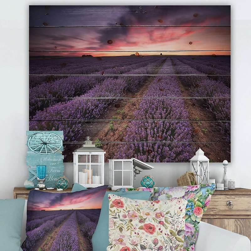 Designart - Sunrise & Dramatic Clouds Over Lavender Field IX