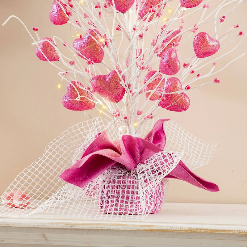 Glitzhome® 21" Lighted Valentine's Pink Heart Table Tree