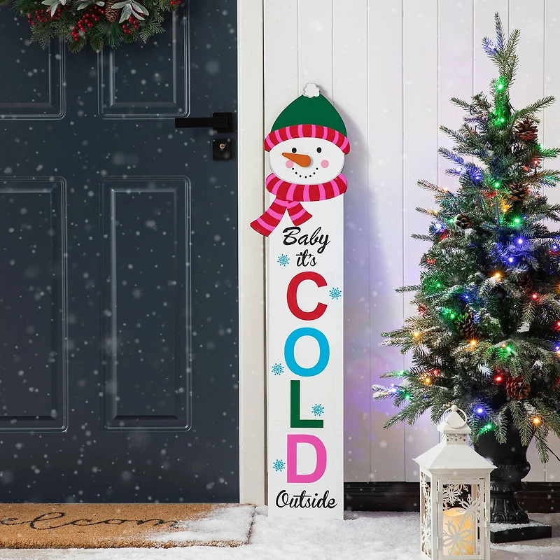 Glitzhome® 4.5ft. Wooden Snowman Porch Sign with Fabric Dangling Legs