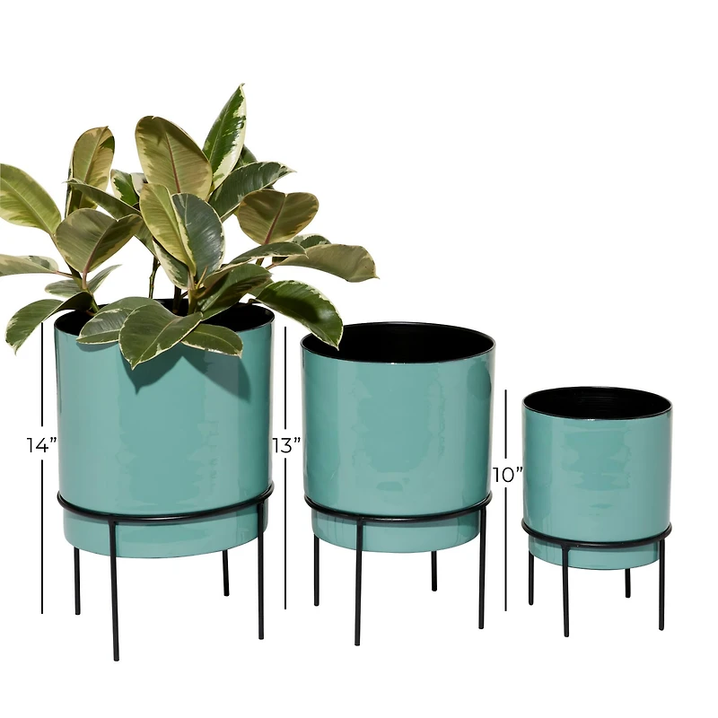 The Novogratz Teal Metal Contemporary Planter Set