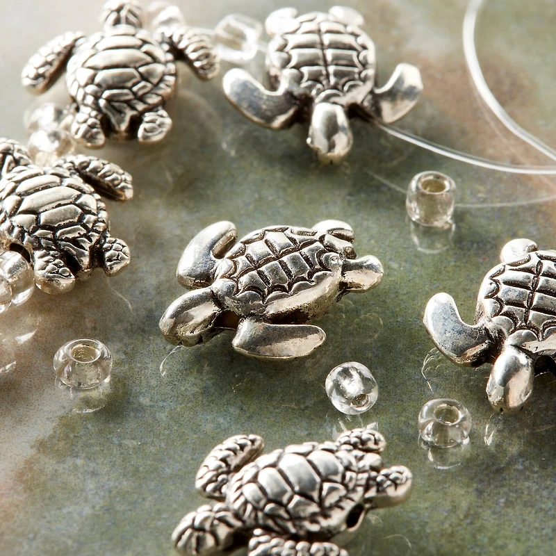 Silver Sea Turtle Metal Beads, 18mm by Bead Landing™