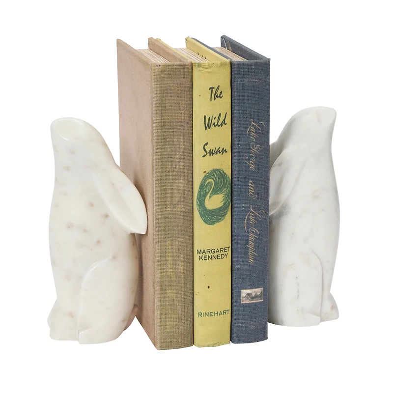 Hello Honey® 6.5" White Rabbit Hand Carved Marble Bookends Set
