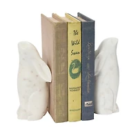 Hello Honey® 6.5" White Rabbit Hand Carved Marble Bookends Set