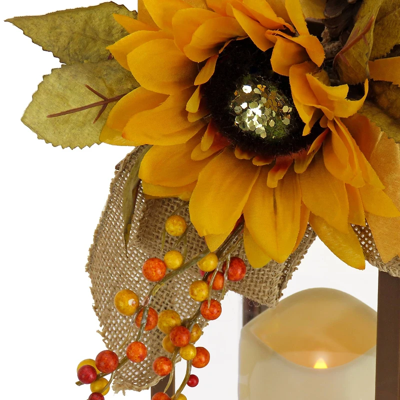 14" Battery-Operated LED Harvest Lantern with Sunflower