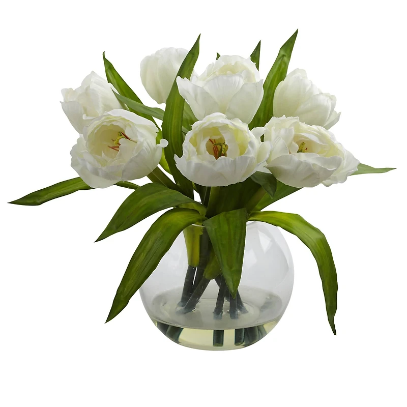 11" White Tulips Arrangement with Clear Vase