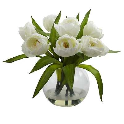 11" White Tulips Arrangement with Clear Vase