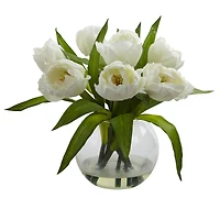 11" White Tulips Arrangement with Clear Vase