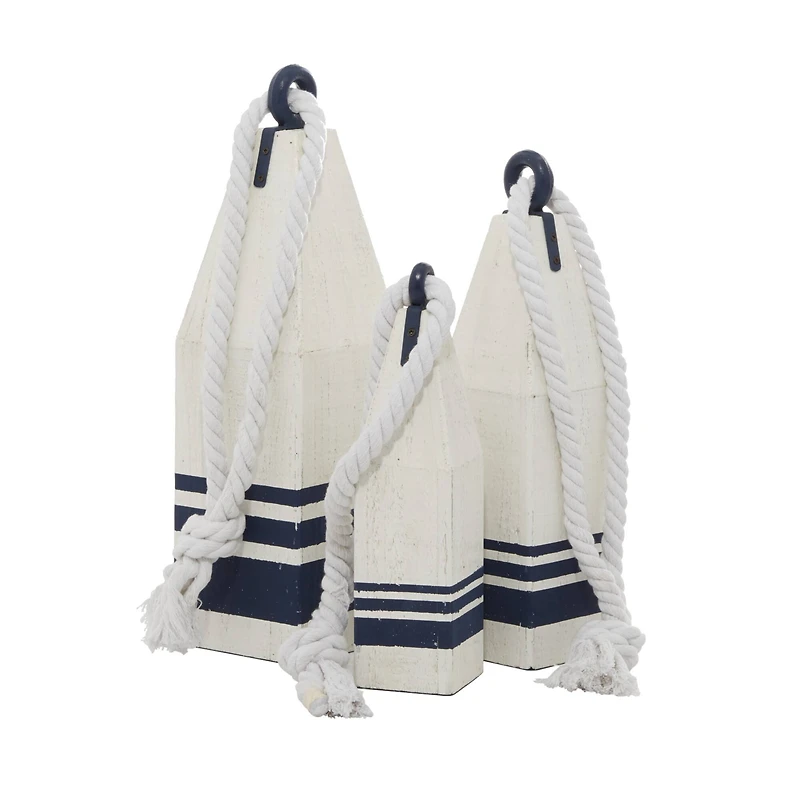 White & Navy Wood Farmhouse Nautical Sculpture Set