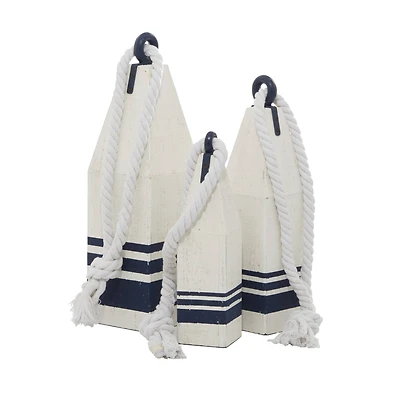 White & Navy Wood Farmhouse Nautical Sculpture Set