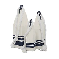 White & Navy Wood Farmhouse Nautical Sculpture Set