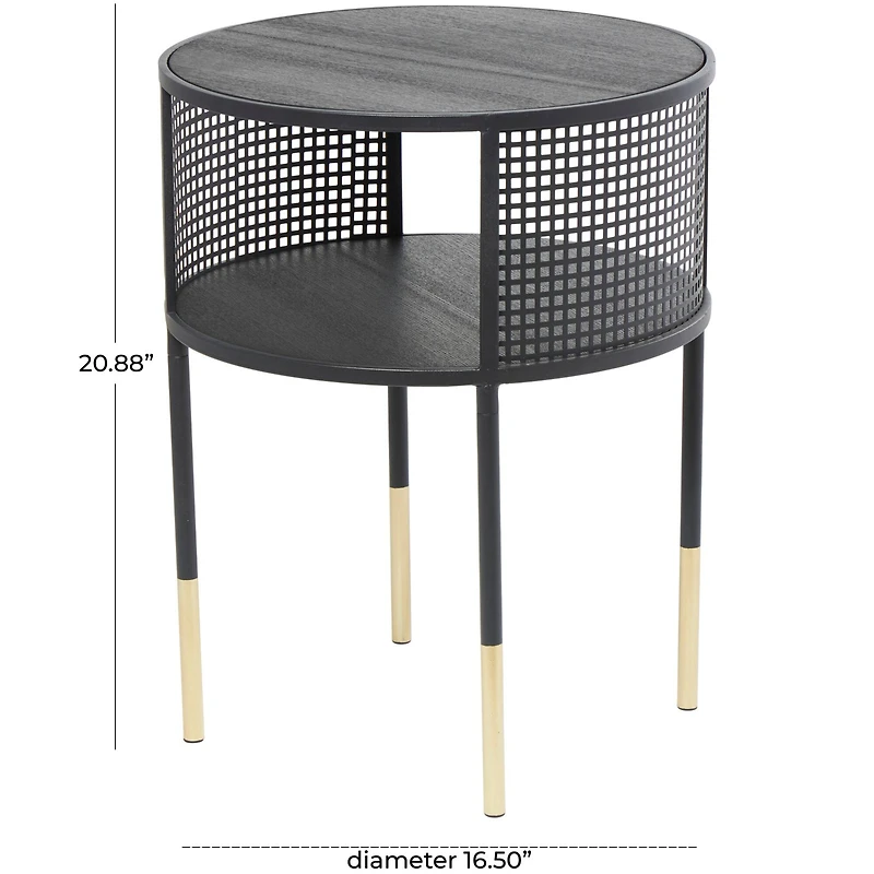 21" Black Metal Open Grid Frame Accent Table