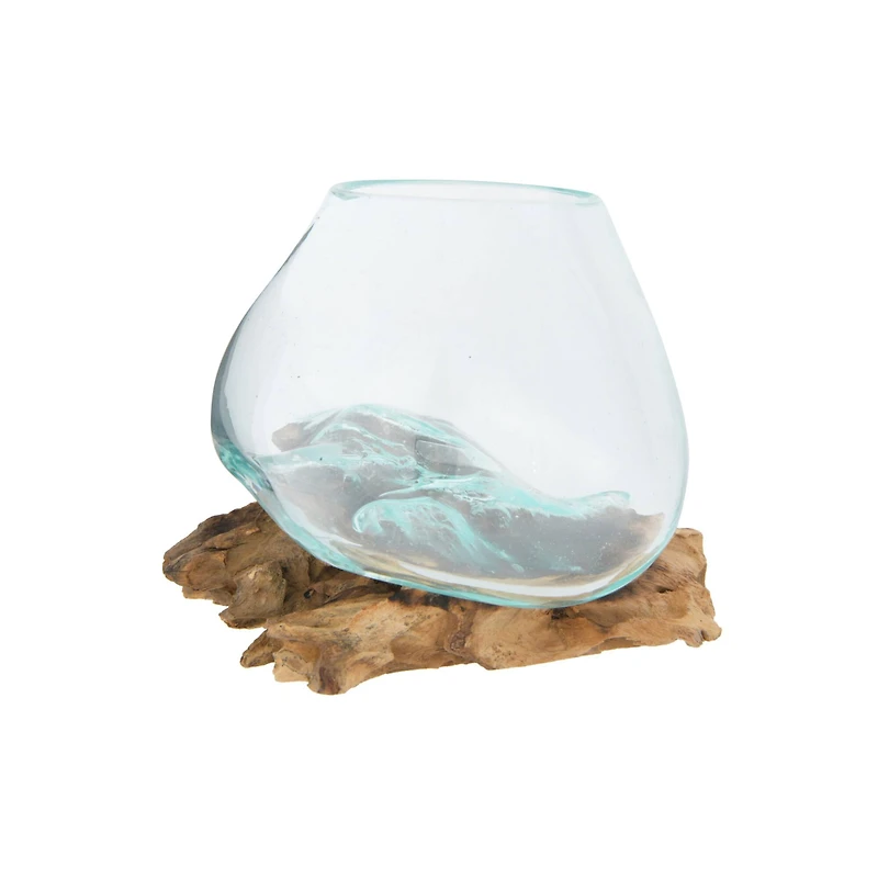 Hello Honey® 6.5" Glass Planter/Vase on Natural Wood Base
