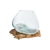 Hello Honey® 6.5" Glass Planter/Vase on Natural Wood Base