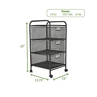 Mind Reader Black 3 Drawer Mesh Rolling Cart