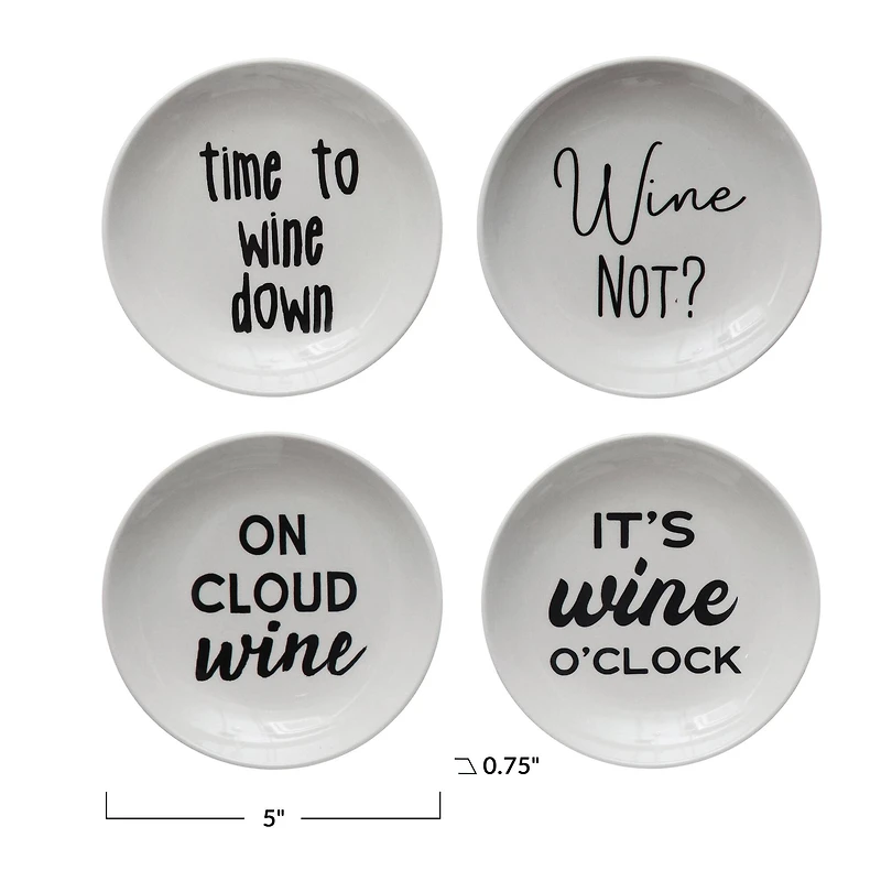 Hello Honey® 5" Wine Saying Stoneware Dishes, 4ct.