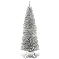 Costway 6ft. Unlit Silver Slim Pencil Tinsel Artificial Christmas Tree