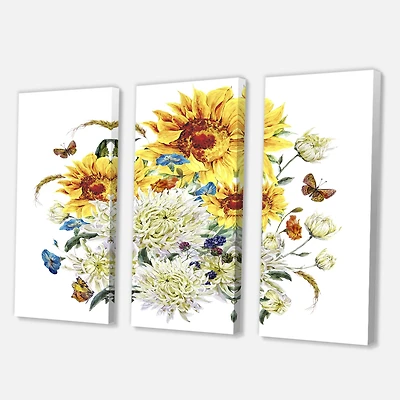 Designart - Vintage Chrysanthemums and Sunflowers