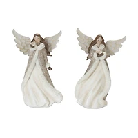 Winter Angel Figurine with Bird Accent Set