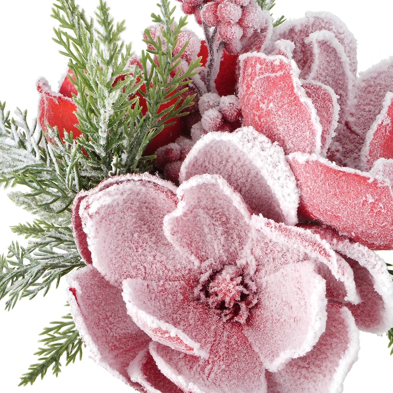 13" Snowy Red Magnolia, Pine & Berry Bouquet by Ashland®