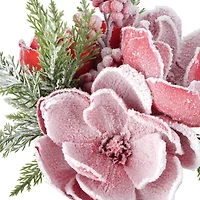 13" Snowy Red Magnolia, Pine & Berry Bouquet by Ashland®