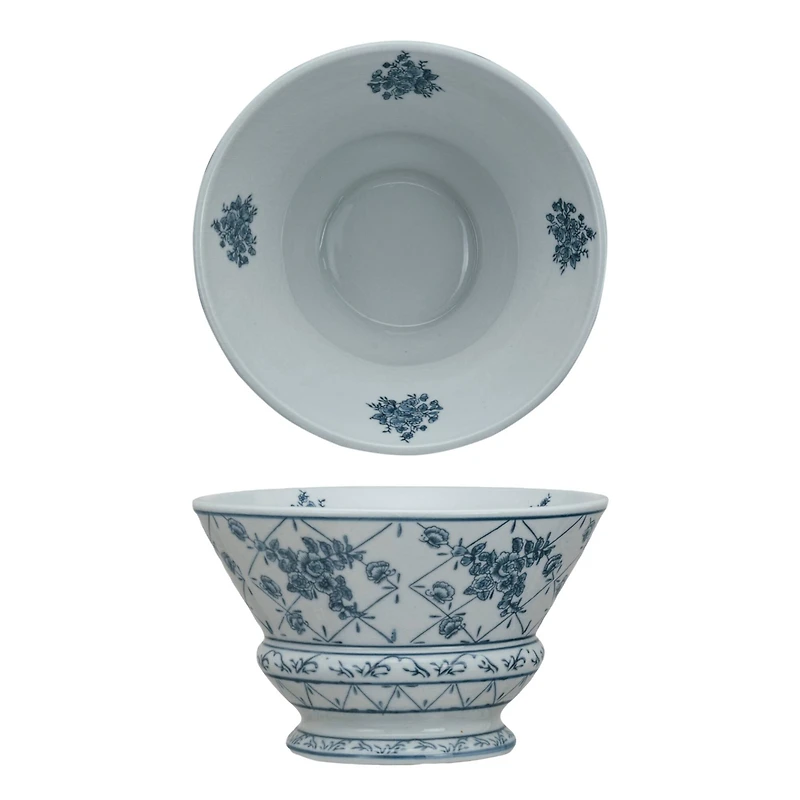 Hello Honey® 10" Blue & White Round Blossom Porcelain Bowl