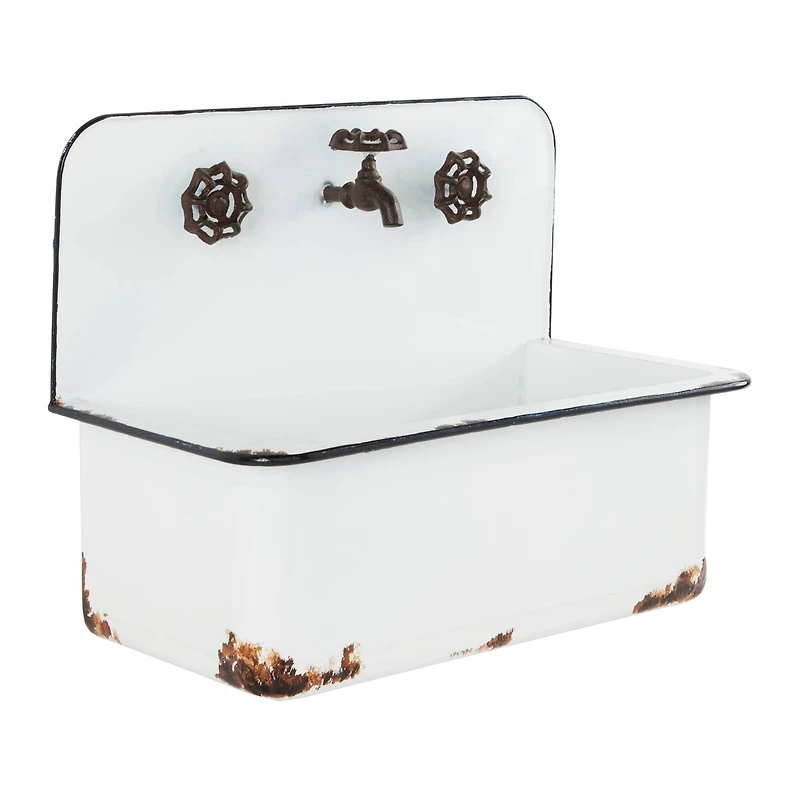 White Metal Wash Basin Planter Set