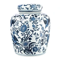 Hello Honey® 8" Blue & White Decorative Bird Ceramic Ginger Jar with Lid