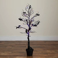 4ft. Pre-Lit Artificial Halloween Black Spooky Twig Tree with Bats and 120 Orange & Purple LED Lights