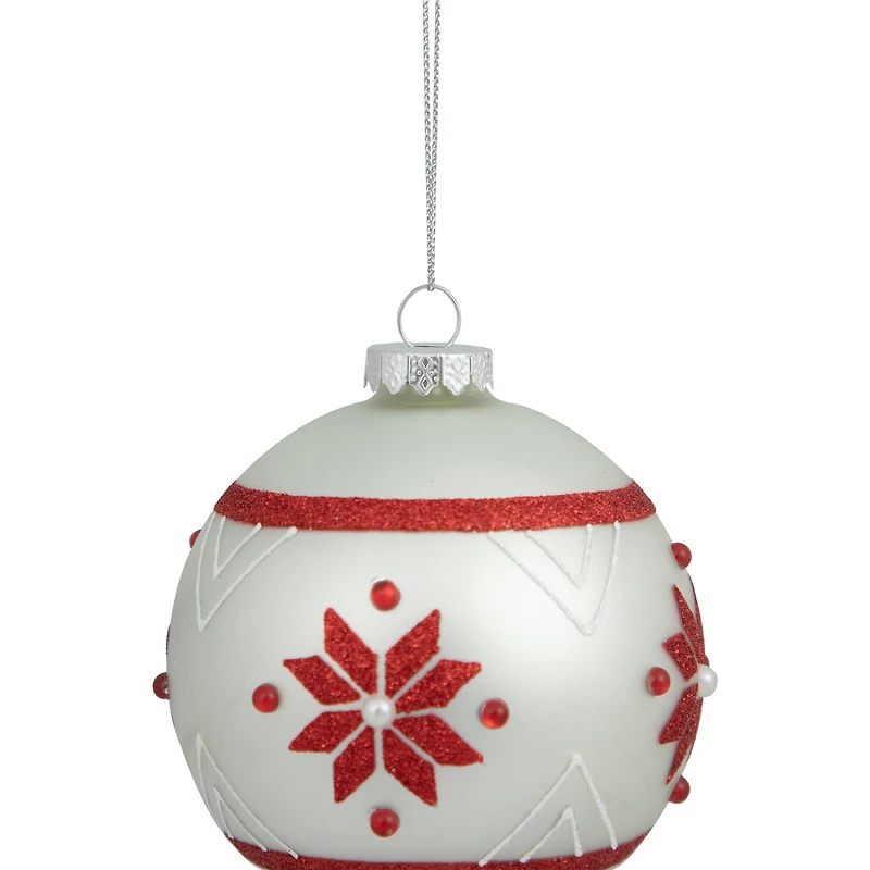 4" Glittered Snowflake Glass Ball Ornament