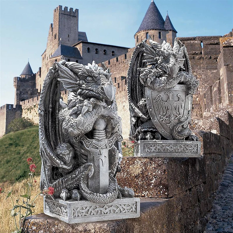 Design Toscano The Arthurian Dragon Statues: Sword & Shield Set