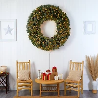 5ft. Clear LED Lights Flocked Artificial Christmas Wreath With Pinecones