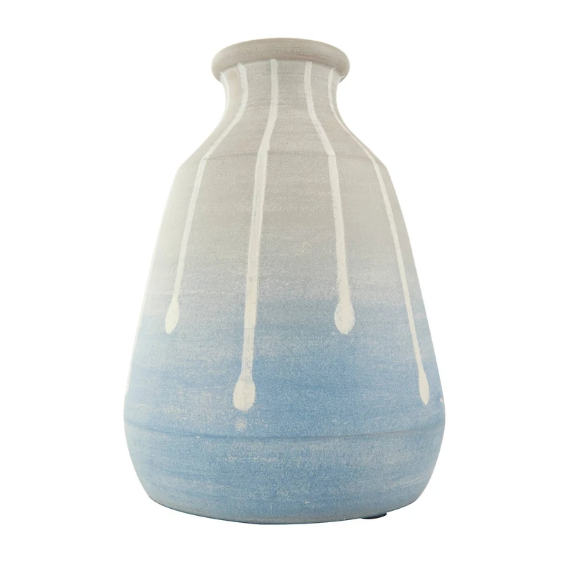 10" Blue & Gray Ceramic Abstract Ombre Drip Vase