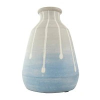 10" Blue & Gray Ceramic Abstract Ombre Drip Vase