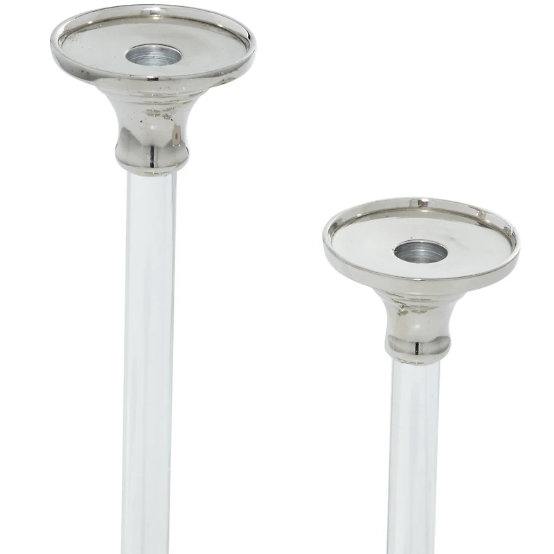 The Novogratz Set of 2 Silver Aluminum Glam Candle Holder, 12", 16"
